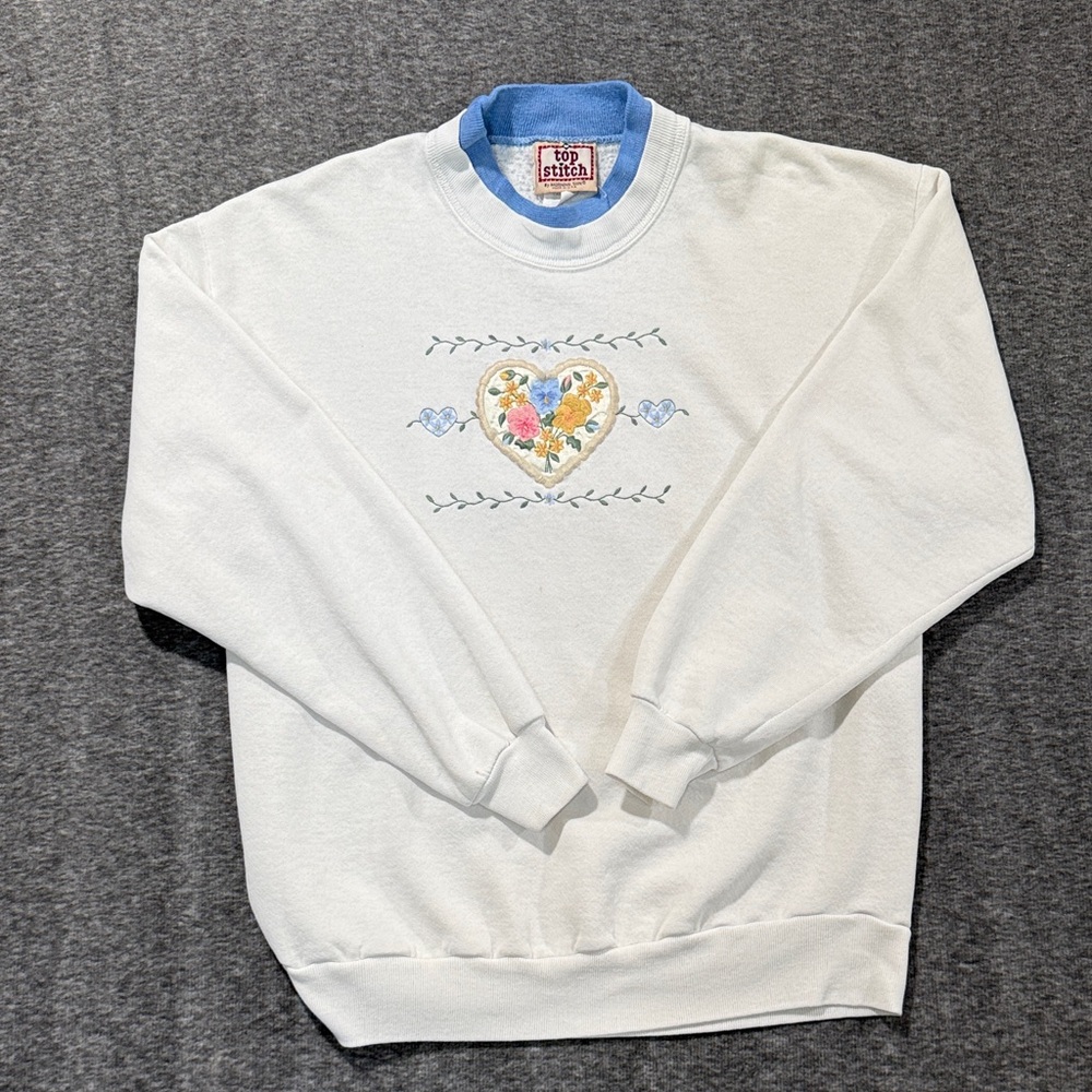 Vintage 1990s Floral Embroidered Double Collar Graphicโ Crewneck Size Large